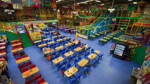 Indoor soft play frame and seating area at Funshack in Seaham