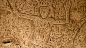 Carving on wall at Royston Cave