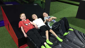 Boys on crash mat at Flip out Southampton