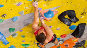 Man rock climbing at Foundry Climbing in Sheffield