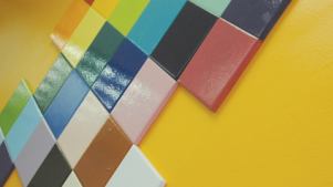 Coloured ceramics at Rainbows Ceramics Painting Studio in York