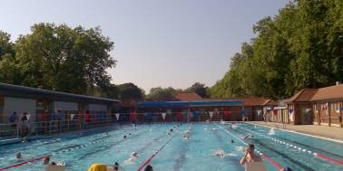 Outdoor swimming pool at London Fields Lido in Hackney