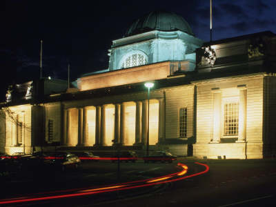 Outside view of National Museum Cardiff at night