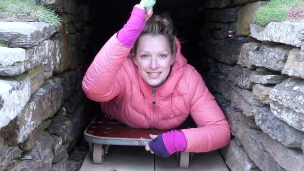 Woman at Tomb of the Eagles in The Orkney Isles