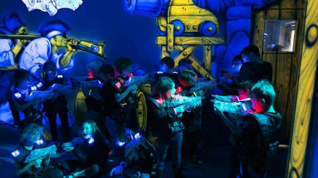 Kids playing laser tag at Bombadingas & Skullduggery in Redruth