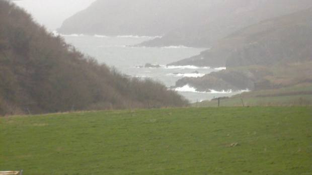 Hill top view of Abermawr Beach in Pembrokeshire