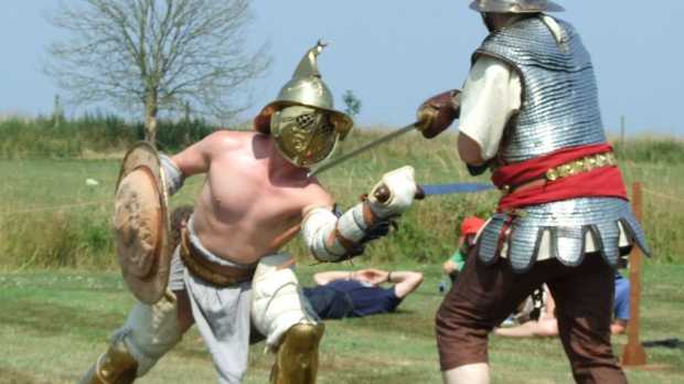 Staff re-enact historical battle at Bignor Roman Villa in Pulborough