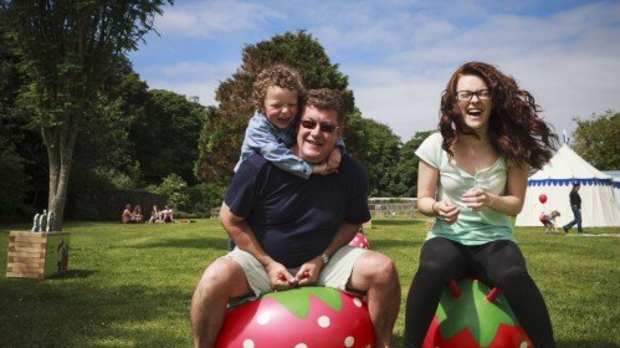 Family playing at Rushen Abbey in Ballasalla