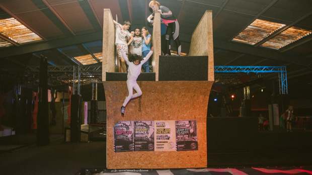 Kids jumping off platform at Jump Inc Sheffield