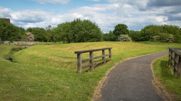 Walking path at Northala Fields Park in Ealing
