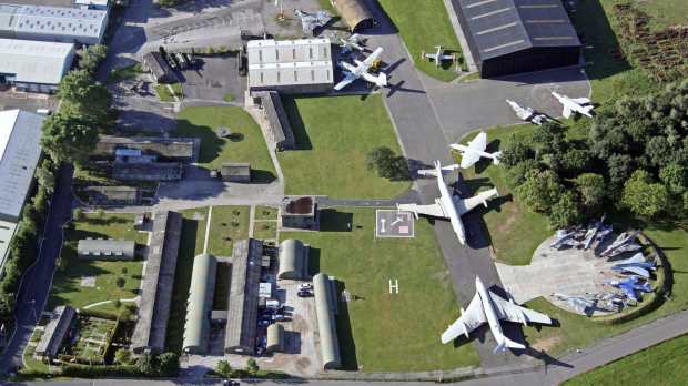 Aerial view of aircraft displays at Yorkshire Air Museum in York