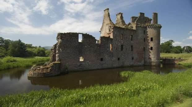 Twin-towered gatehouse at Caerlaverock Castle in Dumfries