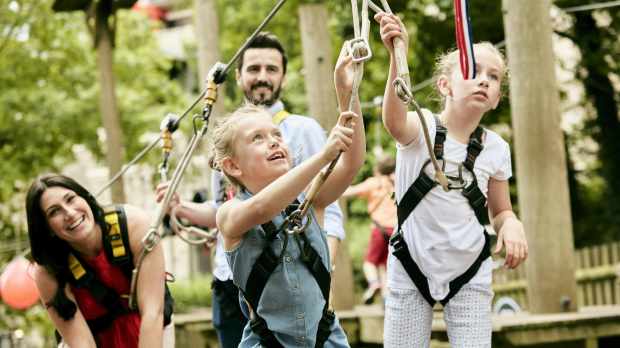 Family doing the zip wire at Celtic Manor Resort