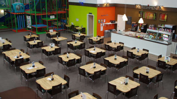 Cafe seating area at Mini Magees Party and Play Centre in Preston