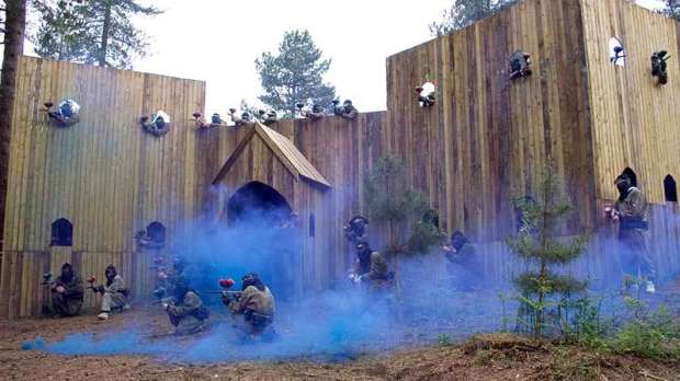 People paintballing at Bawtry Paintball Fields in Doncaster