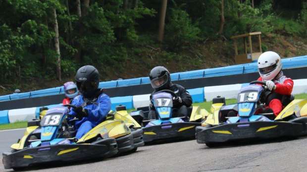 People go kart racing at Buckmore Park Karting in Chatham