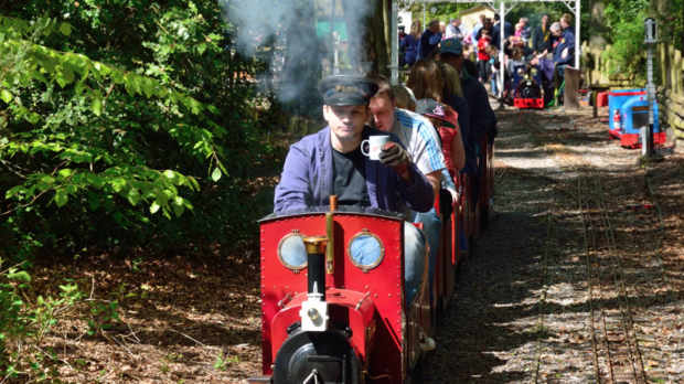 Miniature passanger train at Frimley Lodge Park and Miniature Railway in Camberley