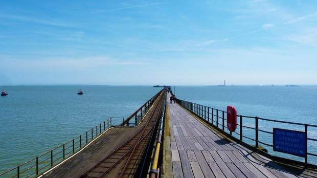 People on Southend Pier and Train in Southend on Sea