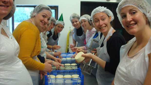 Women making cheese at Monkland Cheese Dairy in Leominster