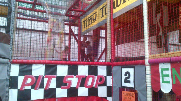 Kids on soft play frame at Tiny Town in Aylesford