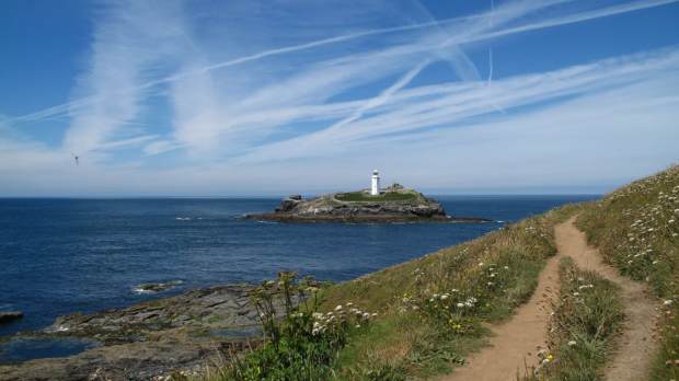 Hill top view of Godrevy Head in Hayle
