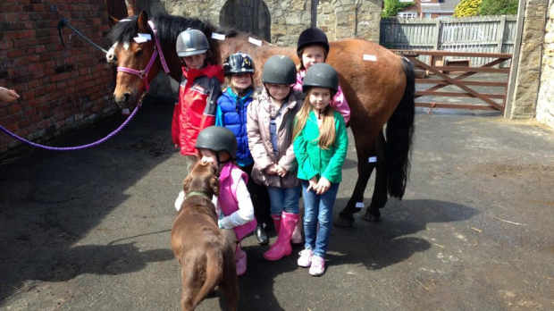 Kids with horse at Murton Equestrian Centre in Newcastle upon Tyne
