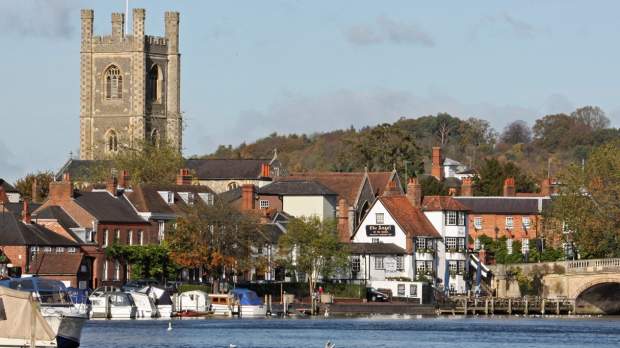 Skyline of Henley with church tower on Curious About Henley trail