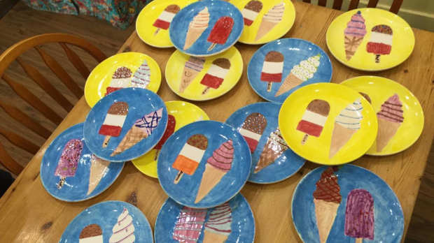 Painted plates at Kippys Paint Your Own Pottery in Ashford