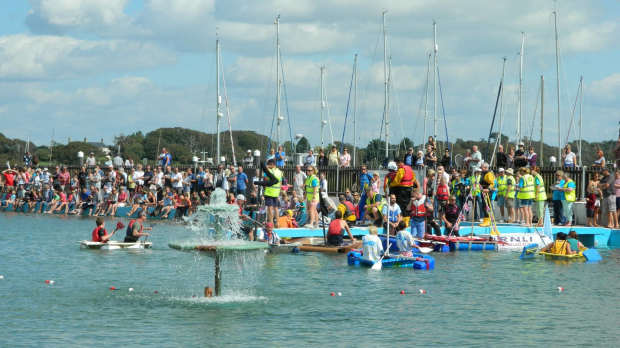 People on shore at Lymington Sea Water Baths