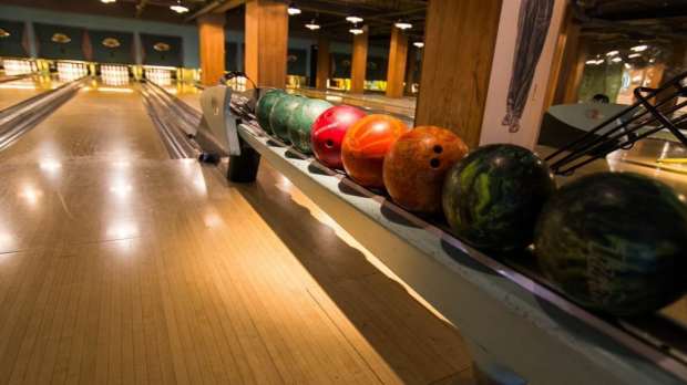 Bowling balls and alley at Bloomsbury Bowling Lanes in London