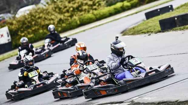 People go kart racing at Rye House Kart Raceway in Hoddesdon