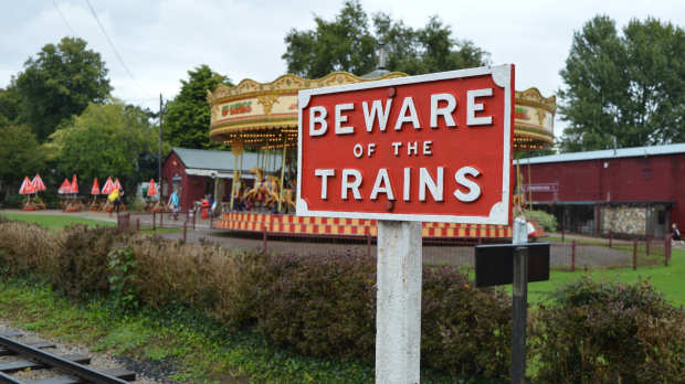 Sign next to tracks at Bressingham Steam Experience