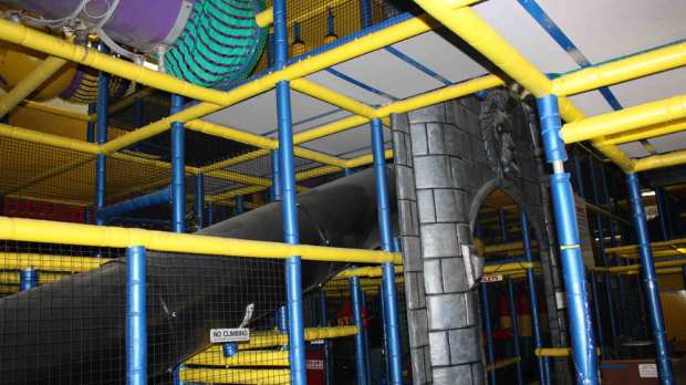 Inside soft play frame at Playtowers in Boston