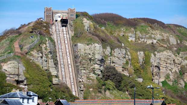 Clear day at Cliff Railways in Hastings