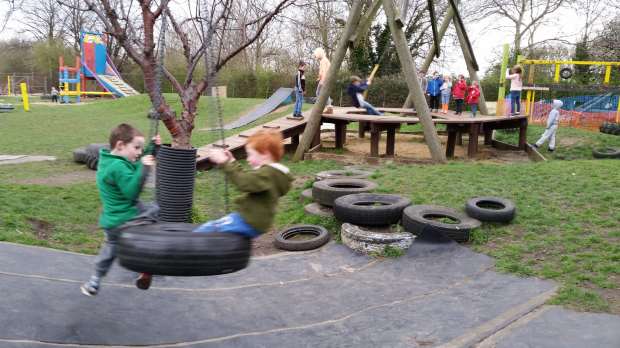 Kids on playground at New Ark Adventure Playground in Peterborough