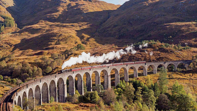 The Scarborough Spa Express Train passes countryside