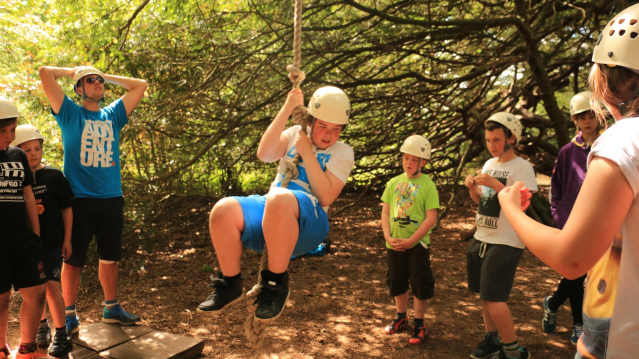 Kids try rope swing at Live For Today Adventures Ripley