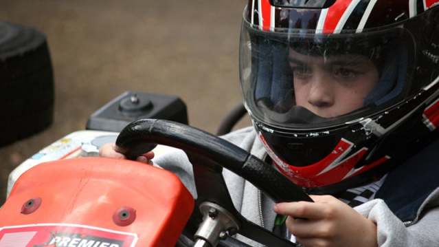Boy on go kart at Oasis Go Kart Track in Stockwell