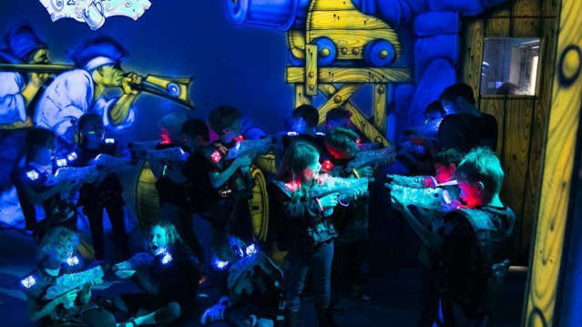 Kids playing laser tag at Bombadingas & Skullduggery in Redruth