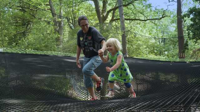 Mum and daughter on nets at Treetop Nets in Windermere
