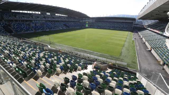 Pitch at National Football Stadium at Windsor Park in Belfast