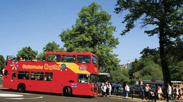 Passengers at City Sightseeing Chester Hop On Hop Off Tour bus