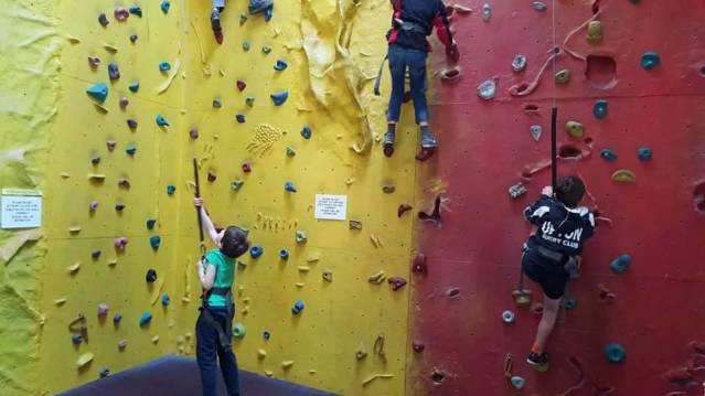 Kids climbing at The Warehouse Climbing Centre in Gloucester