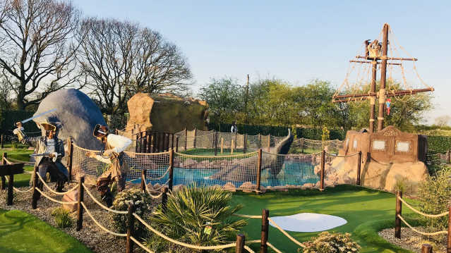 Pirates on golf course at Jurassic Cove Adventure Golf in Warrington