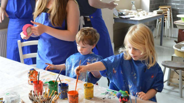 Kids painting at Honeybourne Pottery in Evesham