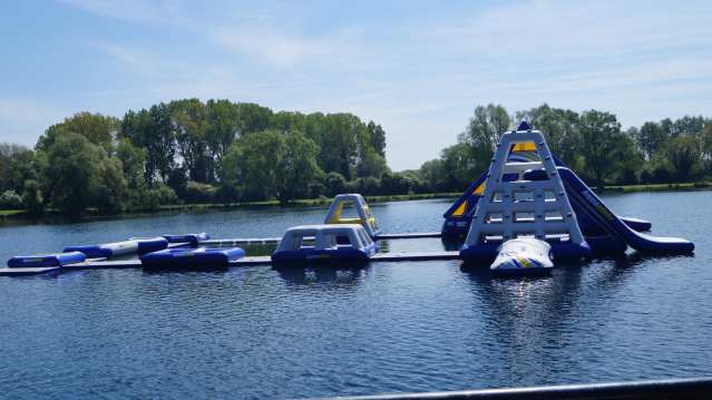 Inflatable course on lake at Ride Leisure Events in Wyboston