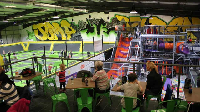 Trampolines and soft play frame at That Fun Place Bolton