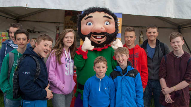 Kids with mascot at Cumberland Pencil Museum in Keswick