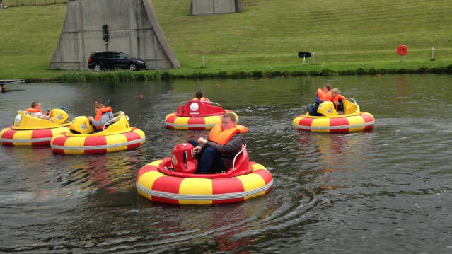 Kids on dodgem boats at Outdoor Trax in Kilsyth