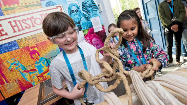 Kids handling display at BBC Newcastle Tour